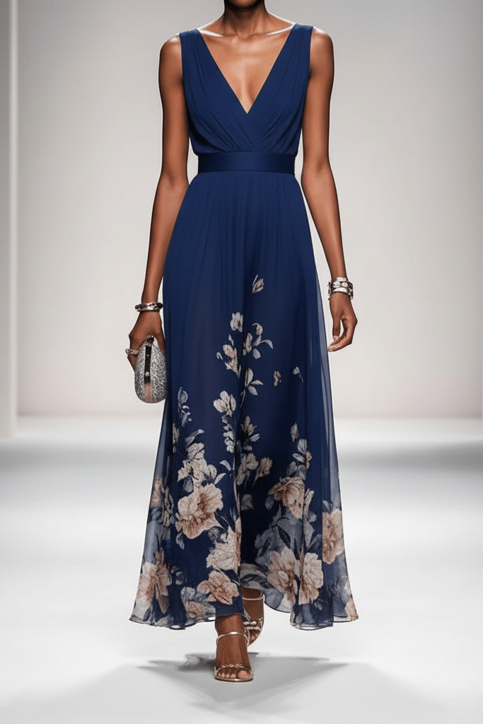 Romantic Floral Chiffon Maxi Dress