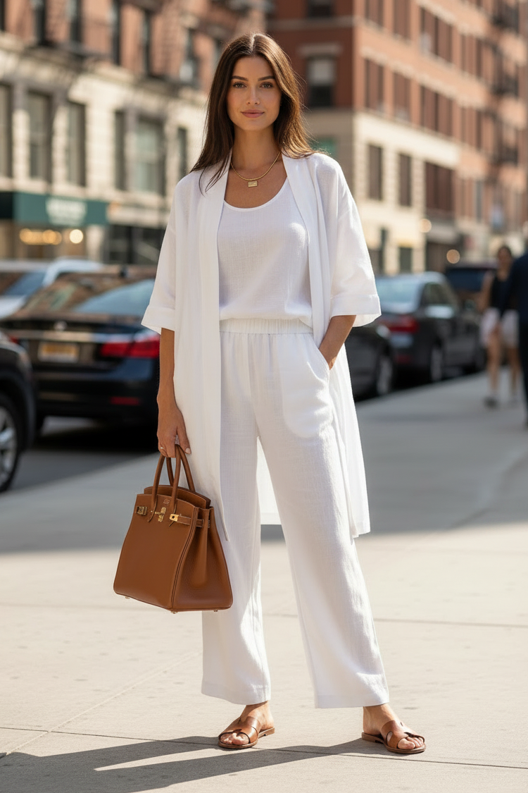 Chic Top and Pants Set with Coordinated Layering Piece
