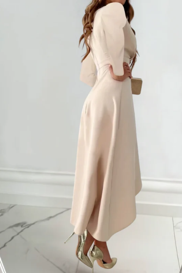 Asymmetric V Neck Midi Dress