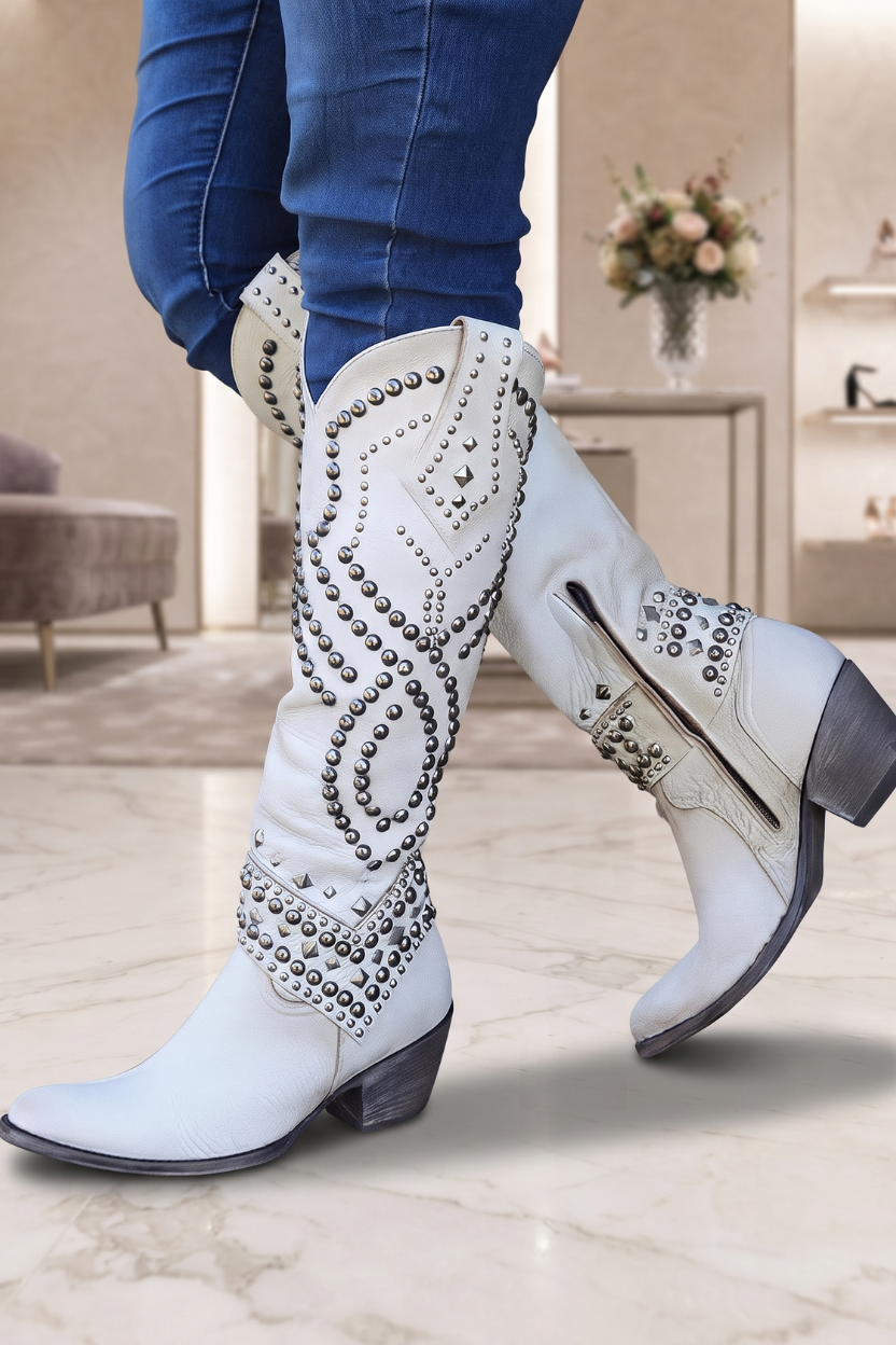 Studded Western Knee High Boots