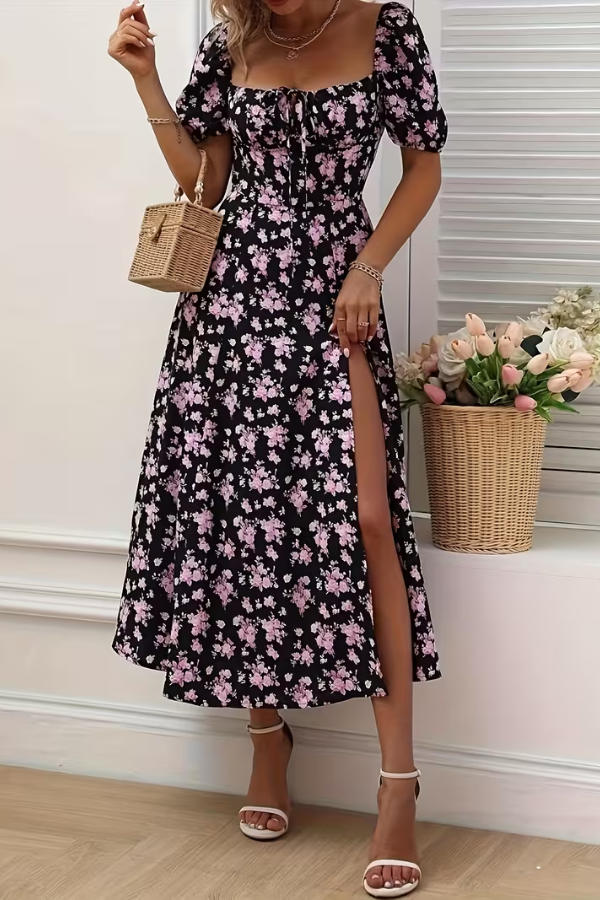 Floral Slit Design Midi Dress