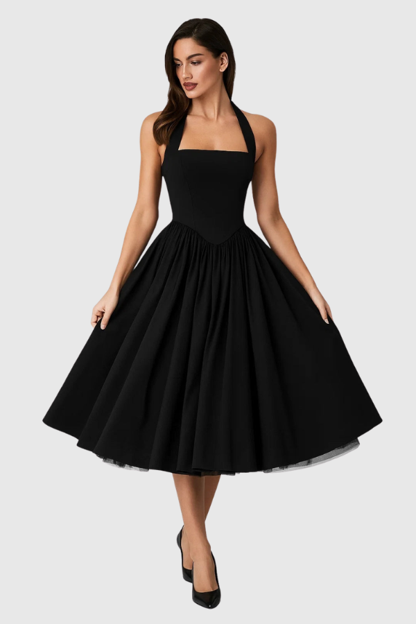 Elegantes Halter-A-Linien-Midikleid