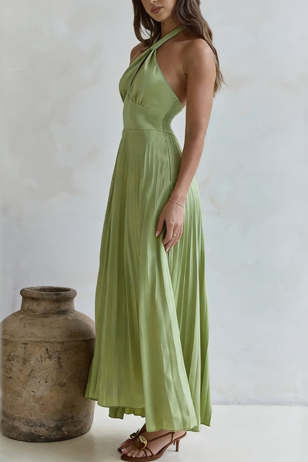 Backless Pleated Square Neck Midi Dresses