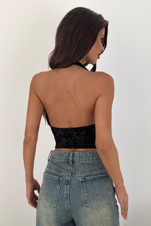 Bold Flocked Mesh Crop Top