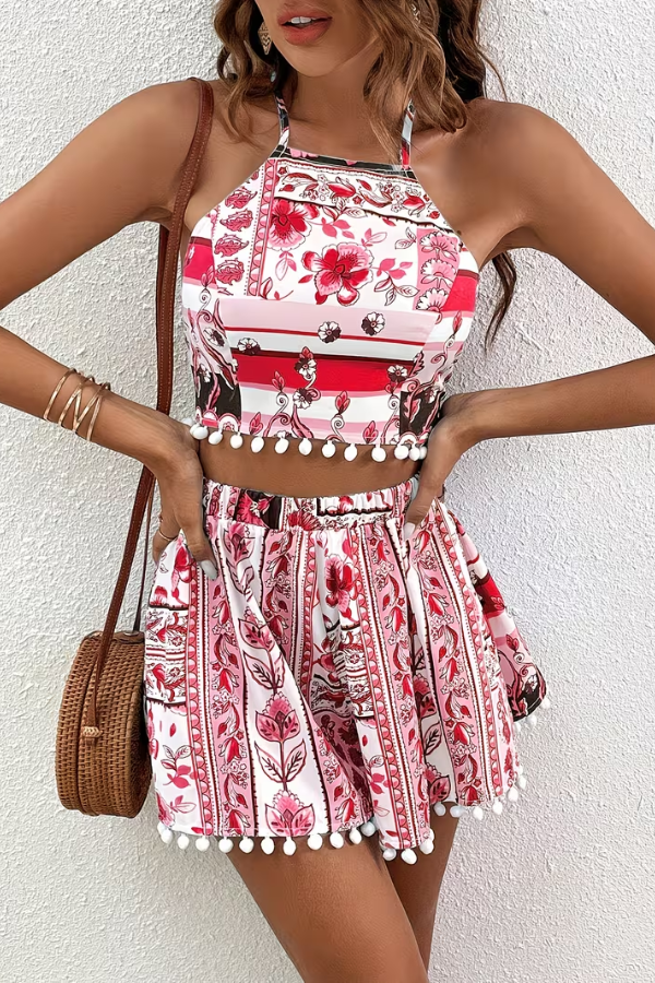 Playful Floral Halter Crop Set