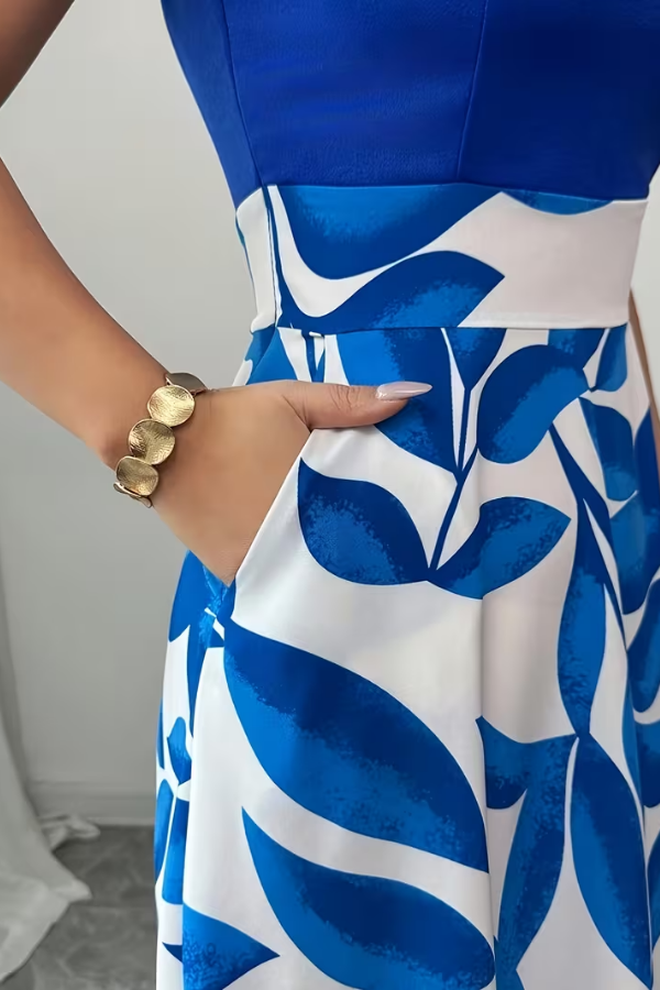 Elegantes V-Ausschnitt Floral A-Linien Maxikleid mit Taschen