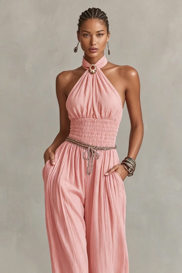 Pleated Halter Neck Jumpsuit