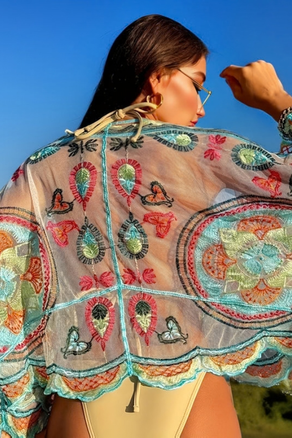 Boho Mesh Embroidered Top
