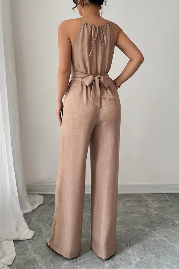 Pleated Twist-Waist Maxi Jumpsuit