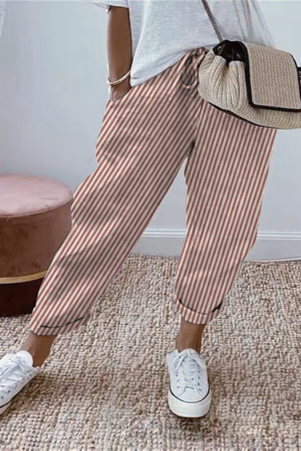 Vacation Cropped Summer Pants Striped