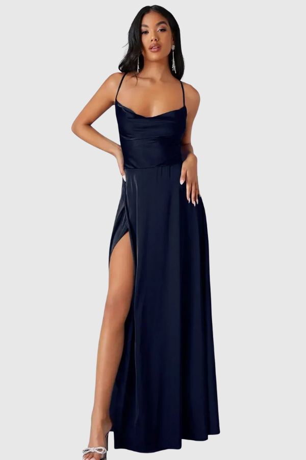Backless Draped Neck Evening Gown
