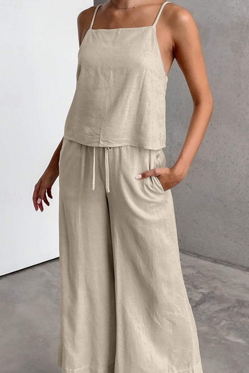 Breathable Linen Cami and Drawstring Pants Set for Effortless Style 4