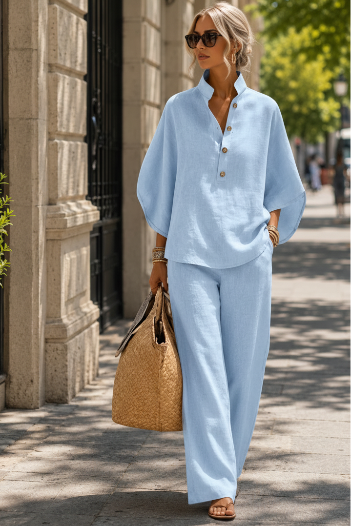 Breezy Two-Piece Set with Wide-Leg Trousers