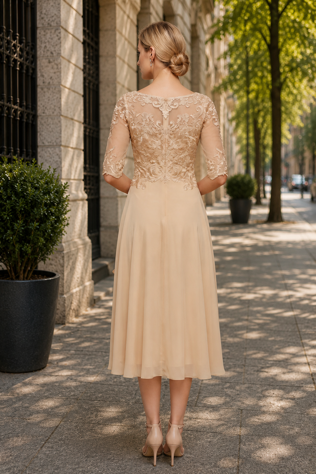 High Waist Flared Midi Dress