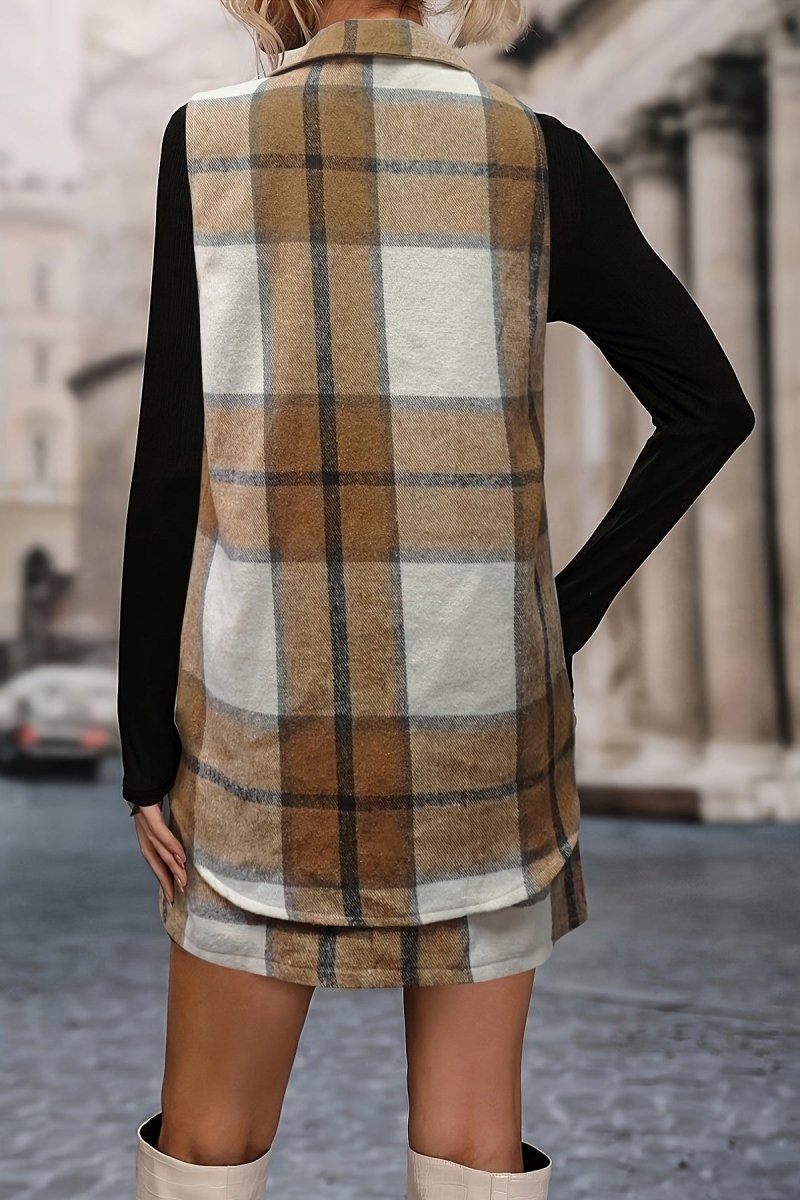 Chic Sleeveless Checkered Vest and Skirt Set for All Seasons 6