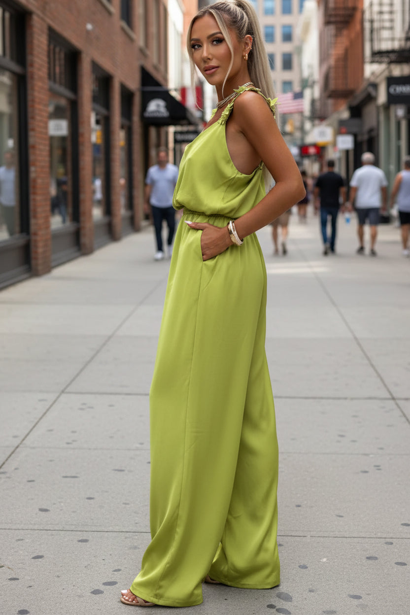 Elegant Wide Leg Jumpsuit with Flattering V-Neck Design