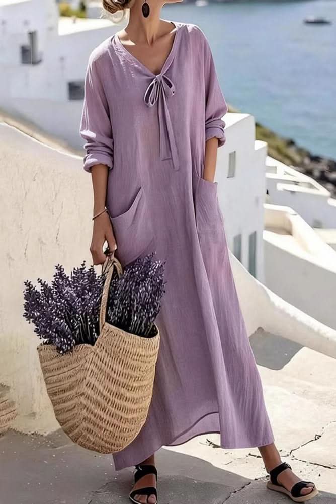 Lässiges V-Ausschnitt Maxikleid