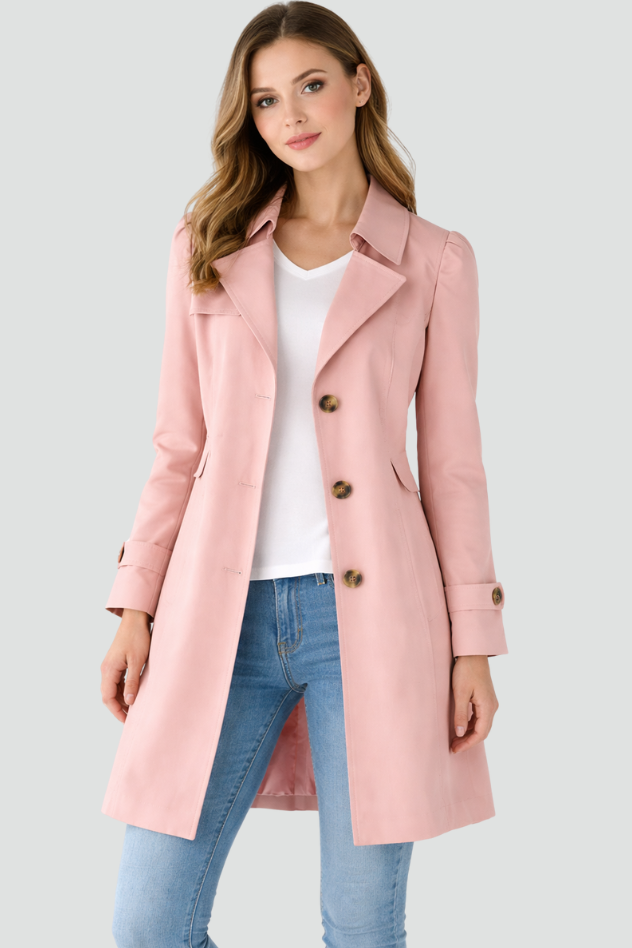 Elegant Black Trench Coat - Lightweight Slim Fit with Classic Collar and Pockets 5