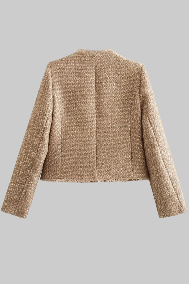 Elegant Cropped Tweed Blazer with Button Closure 4
