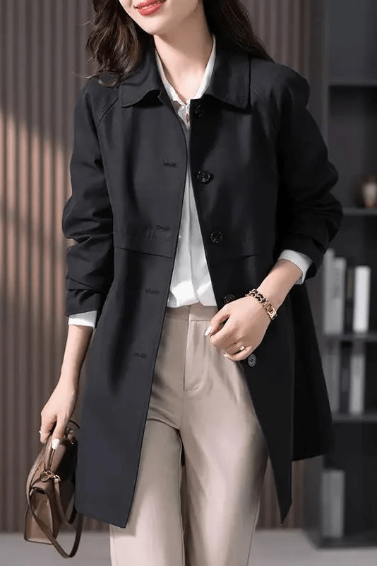 Elegant Short Trench Coat with Tailored Fit and Minimalist Closure 3