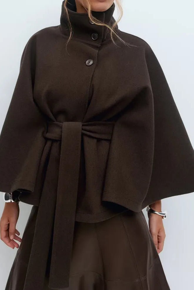 Elegant Wool Blend Cape with Self-Tie Belt for Timeless Style 5
