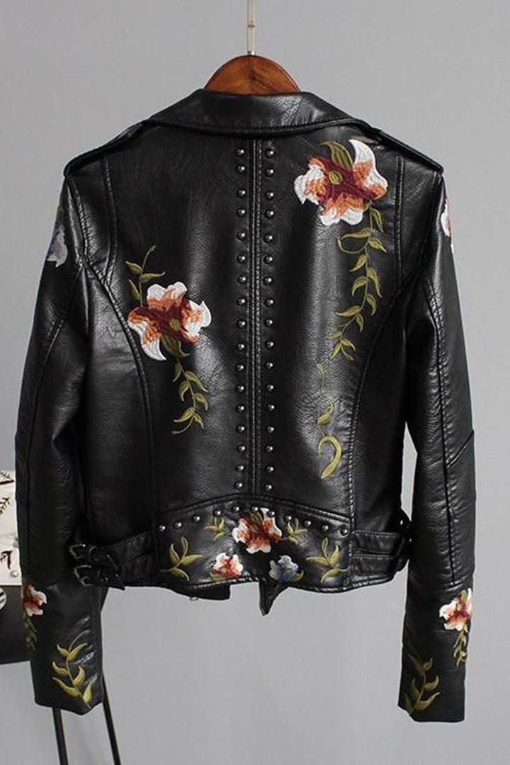 Floral Faux Leather Jacket with Reinforced Seams for Bold Style 3