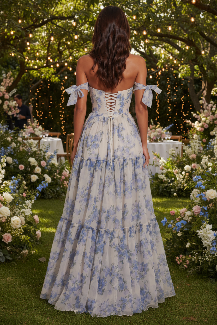 Blaues Maxikleid mit Blumenmuster