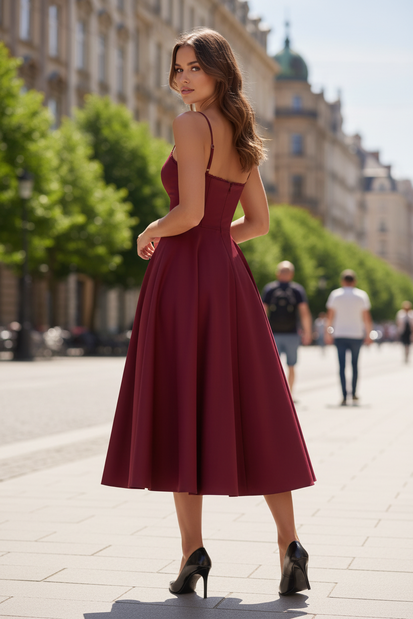Sweetheart Neckline Midi Dress