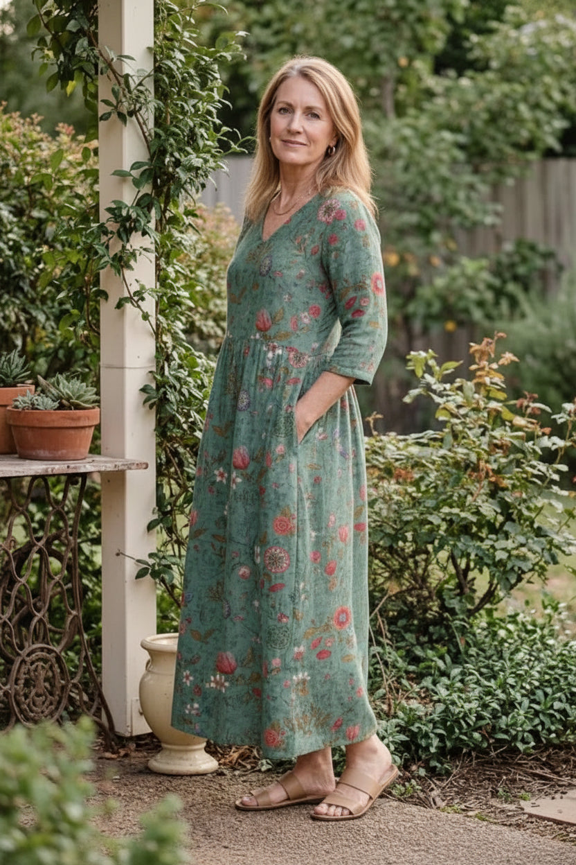 Maxikleid mit floralem V-Ausschnitt