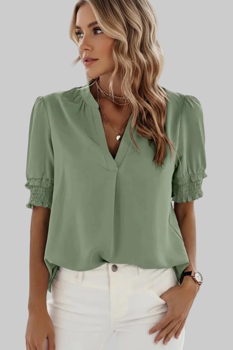 Lightweight V-Neck Chiffon Blouse with Soft Volume Sleeves 8
