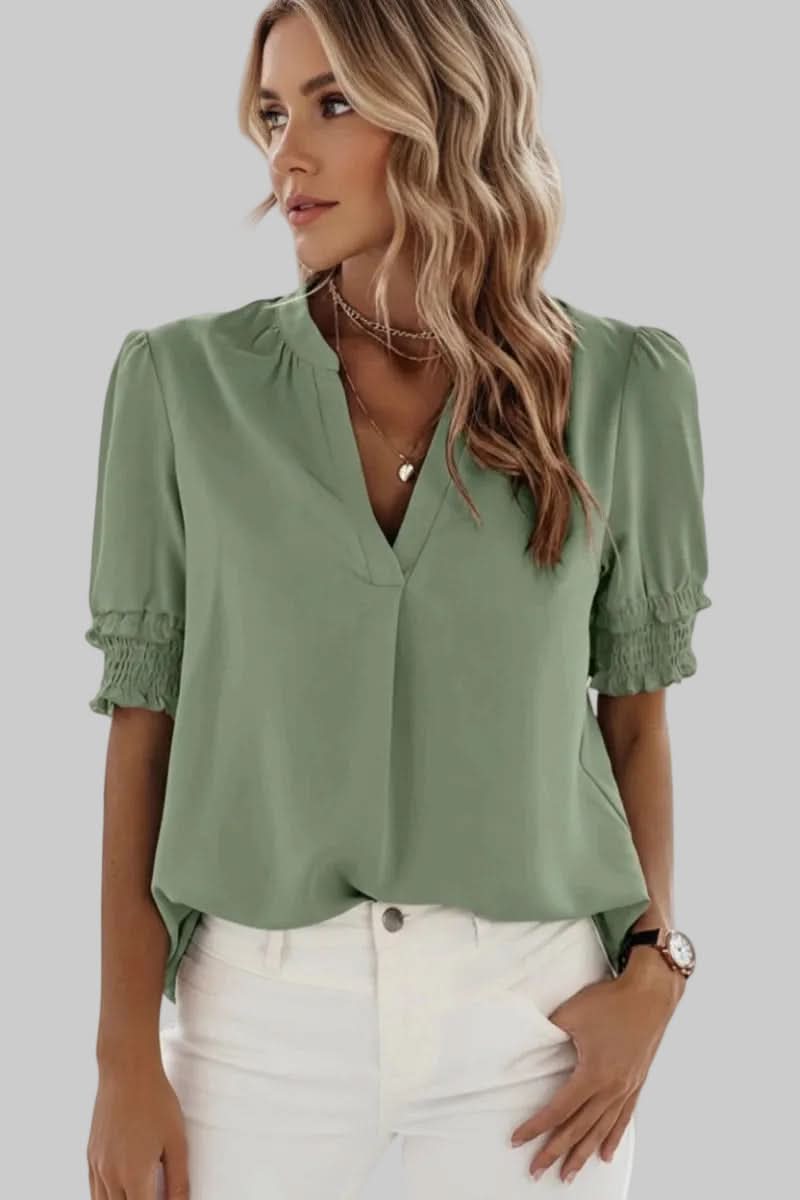 Lightweight V-Neck Chiffon Blouse with Soft Volume Sleeves 8
