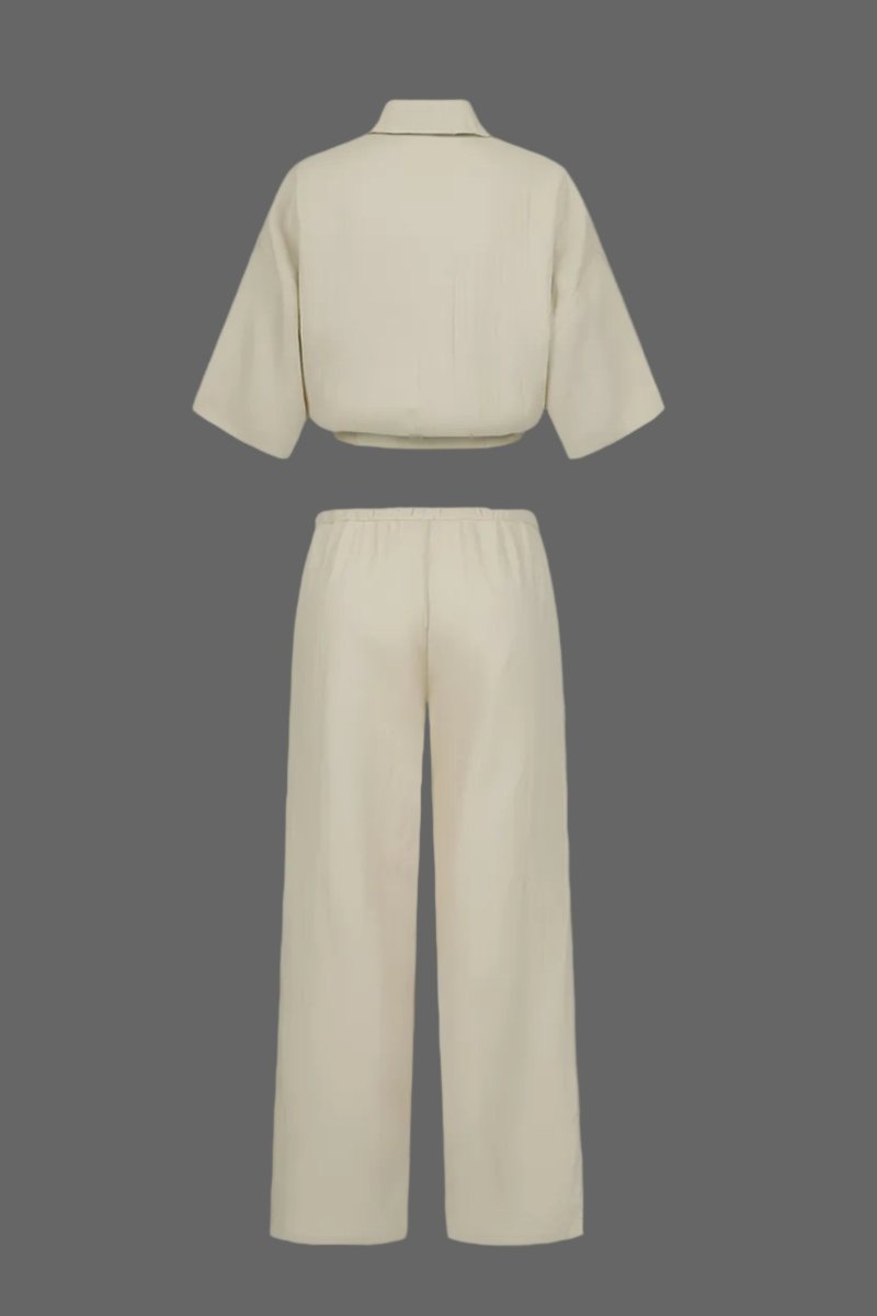 Luxe Linen Loungewear Two Piece Set with Relaxed Fit Top and Drawstring Pants 3