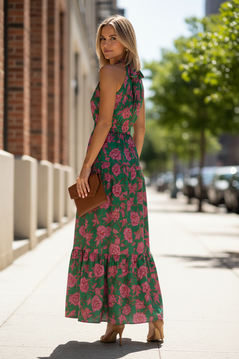 Draped Halter Midi Dress
