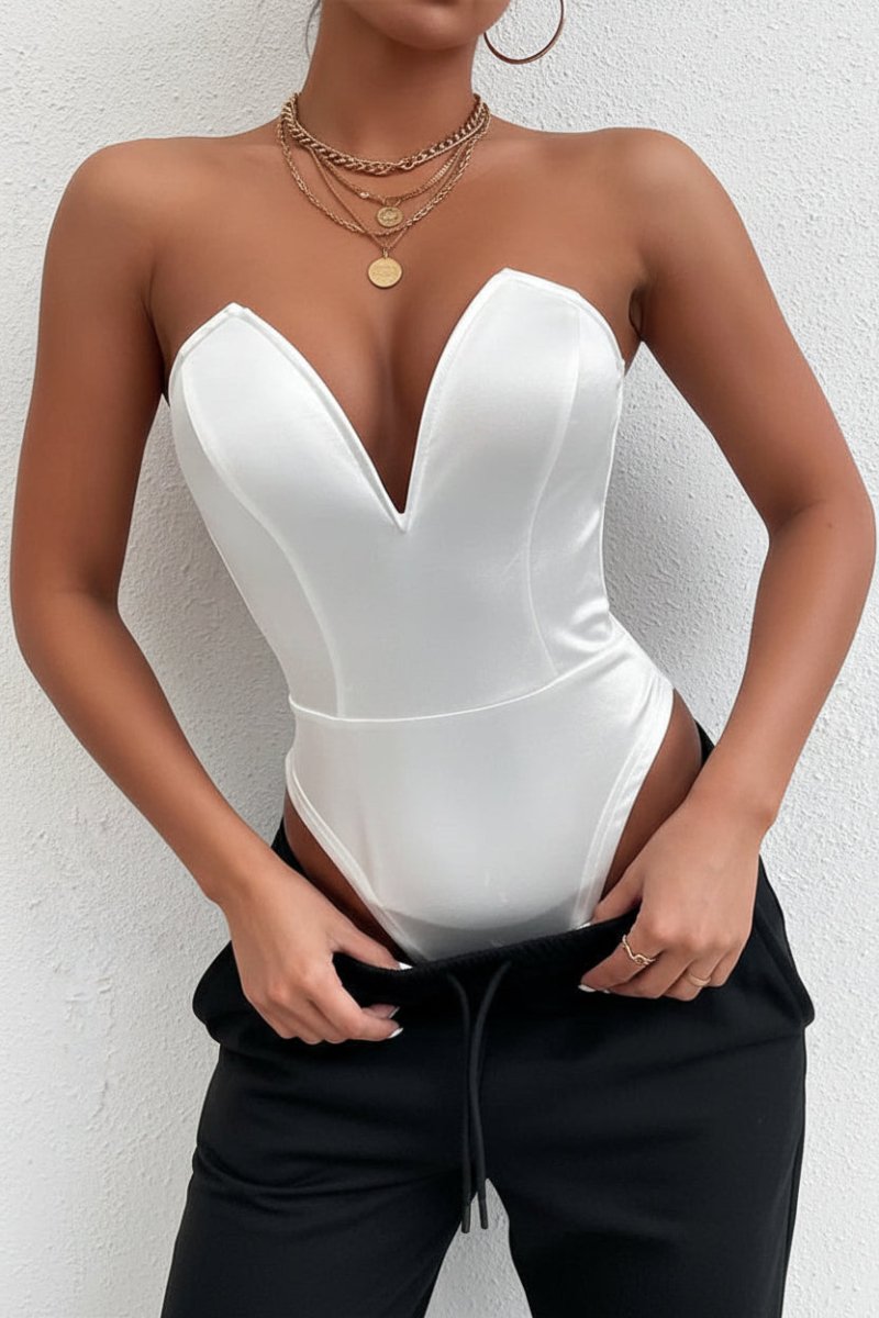 Satin Strapless Bodysuit with V-Neckline for Effortless Elegance 4