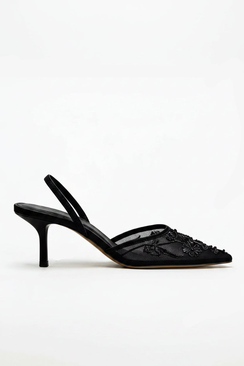 Embroidered Kitten Heel Footwear