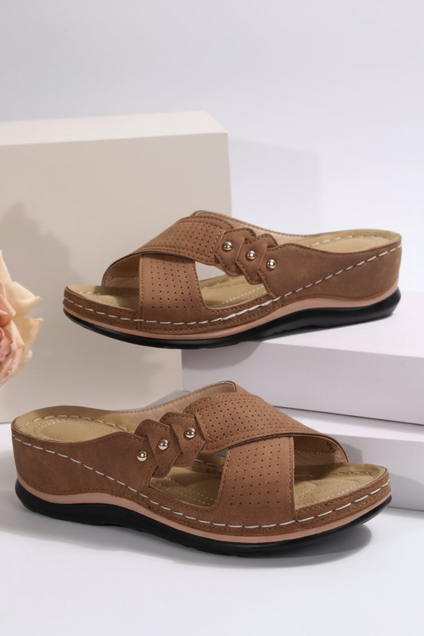Perforated Wedge Comfort Slip On Sandals