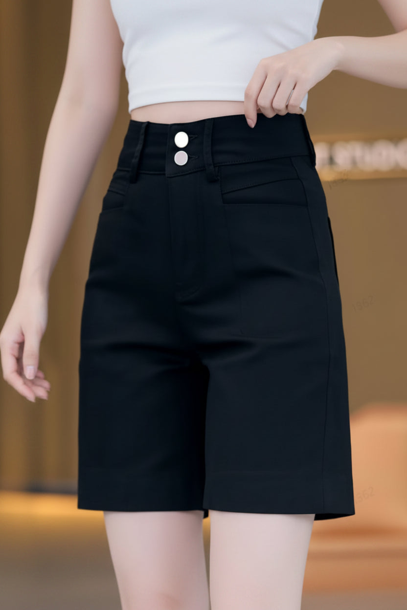Elegant High Waist Shorts with Relaxed Knee Length Fit