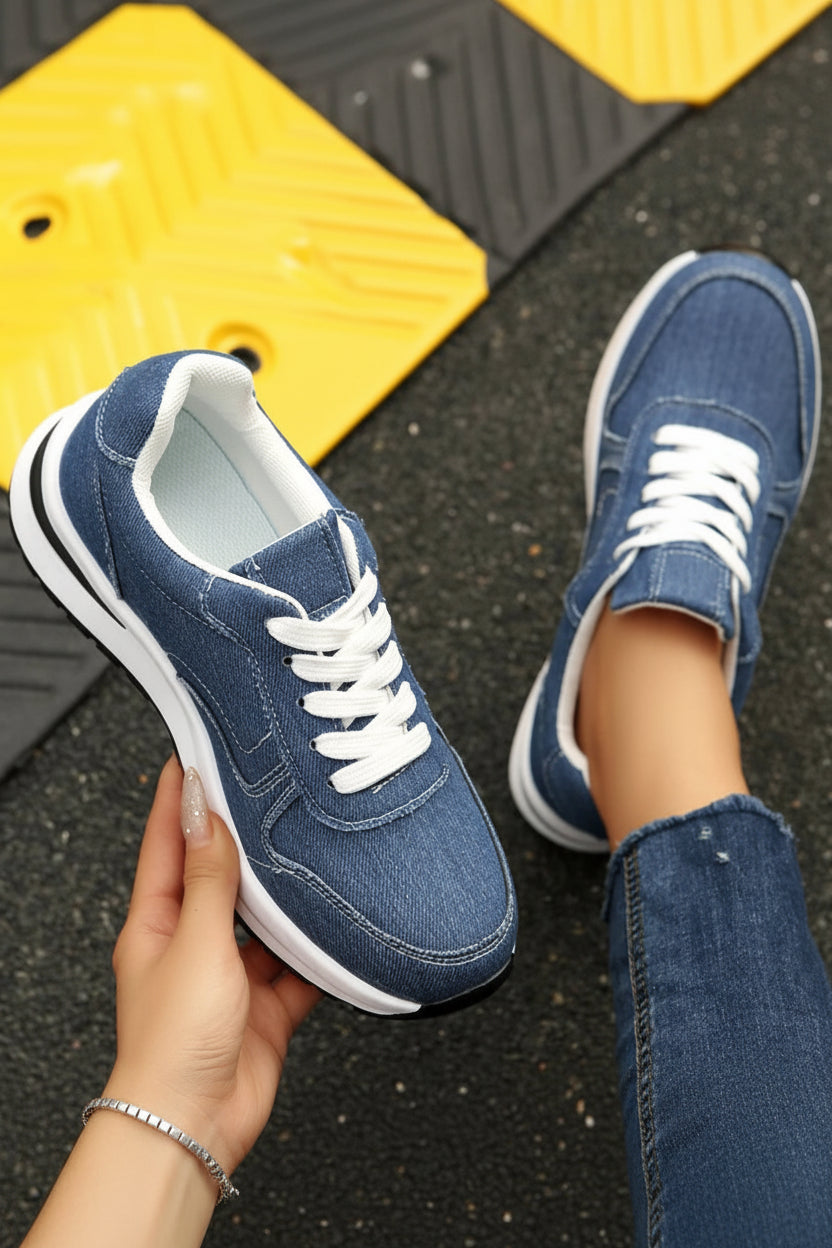 Platform Denim Lace-Up Sneakers