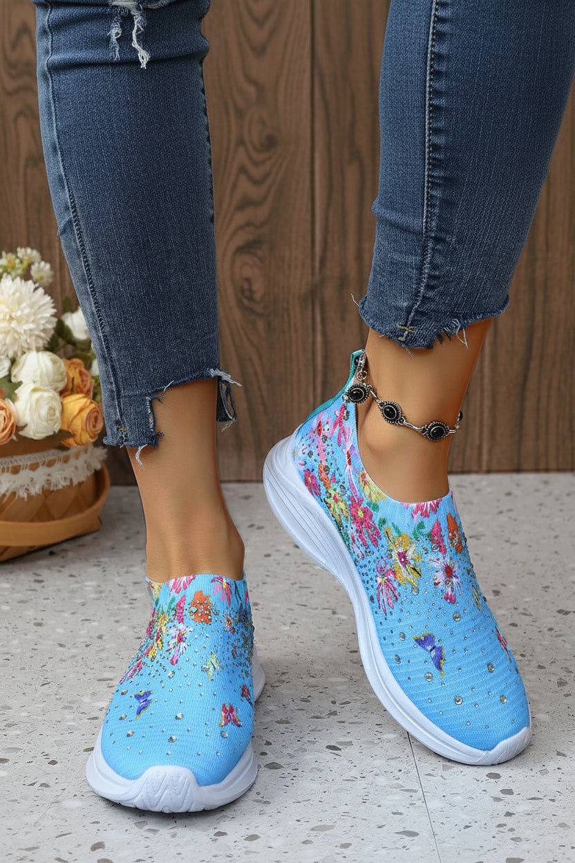 Stylish Flower Print Knitted Sneakers - Breathable Casual Walking Shoes 7
