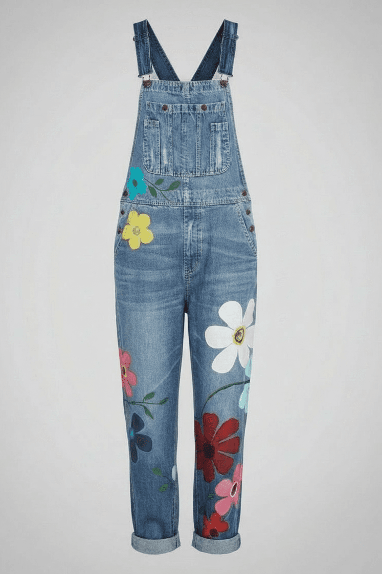 Stylish Sleeveless Denim Overall with Floral Embroidery for Effortless Charm 5