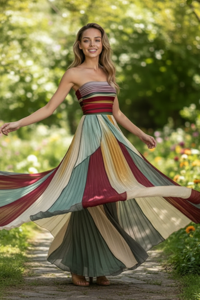 Vibrant Pleated Strapless Summer Dress for Effortless Style 2