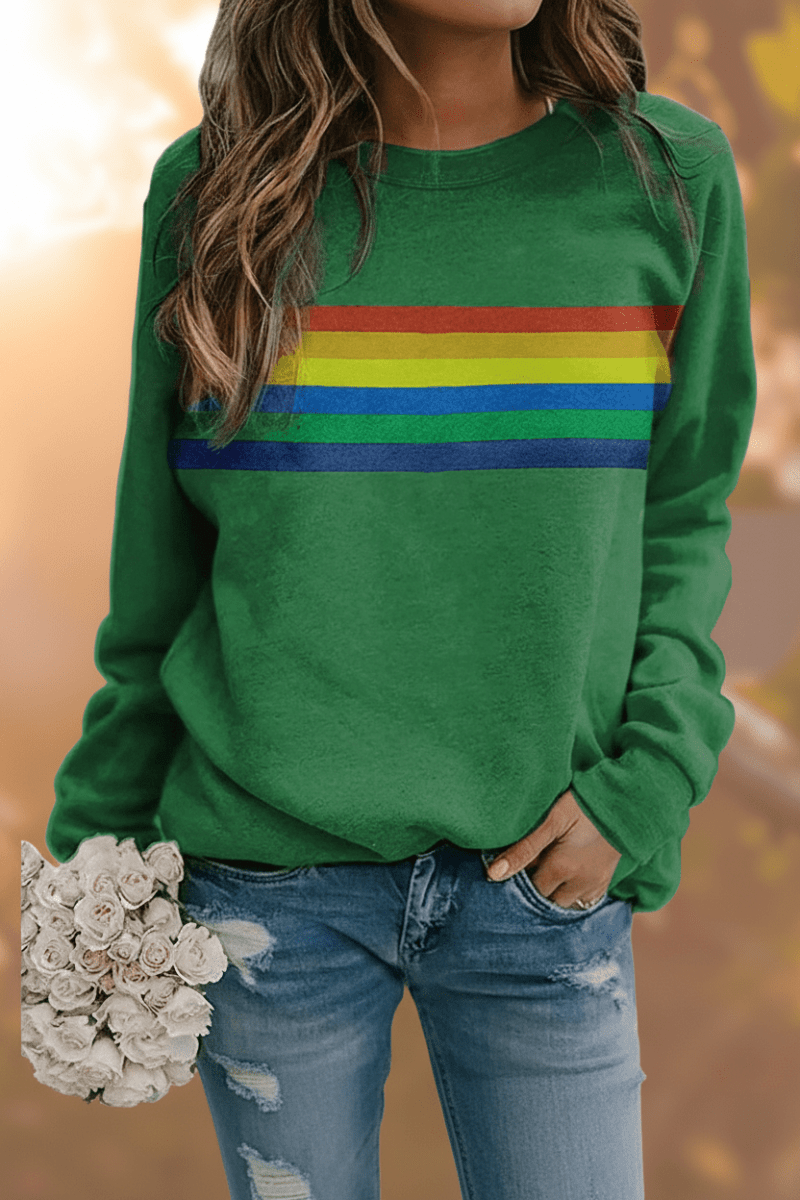 Vintage Rainbow Striped Long Sleeve Sweatshirt for Everyday Comfort 7