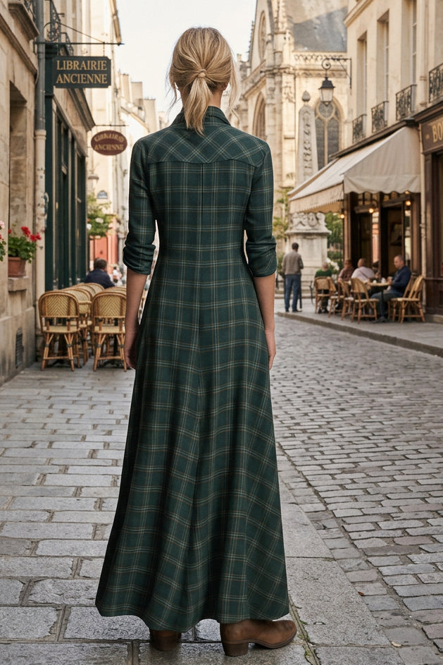 Elegant A-Line Dress with Timeless Checkered Pattern