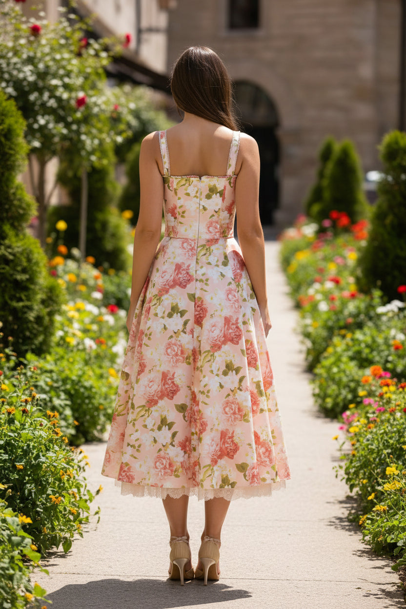 Soft Structure Floral Corset Midi Dress