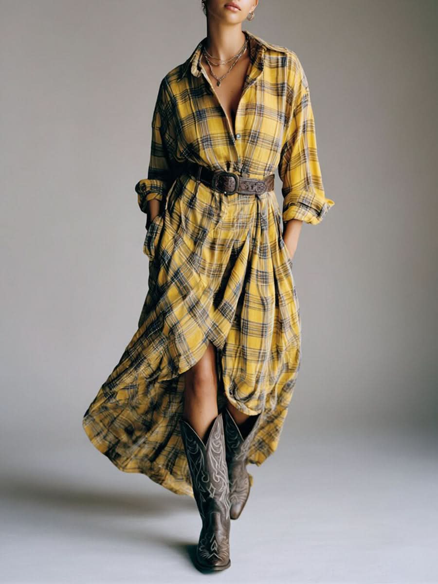Hattie | Women's Long Sleeve Plaid Shirt Dress with Belt