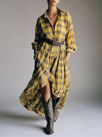 Hattie | Women's Long Sleeve Plaid Shirt Dress with Belt