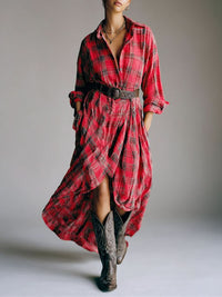 Hattie | Women's Long Sleeve Plaid Shirt Dress with Belt