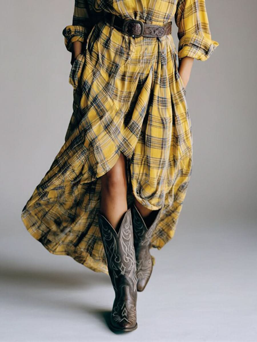 Hattie | Women's Long Sleeve Plaid Shirt Dress with Belt