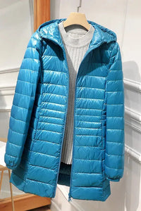 Hooded Quilted Zip Front Longline Coat
