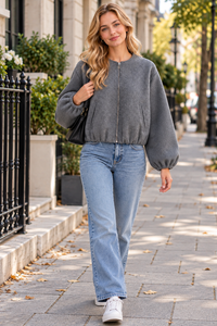 Relaxed Cropped Bomber Jacket